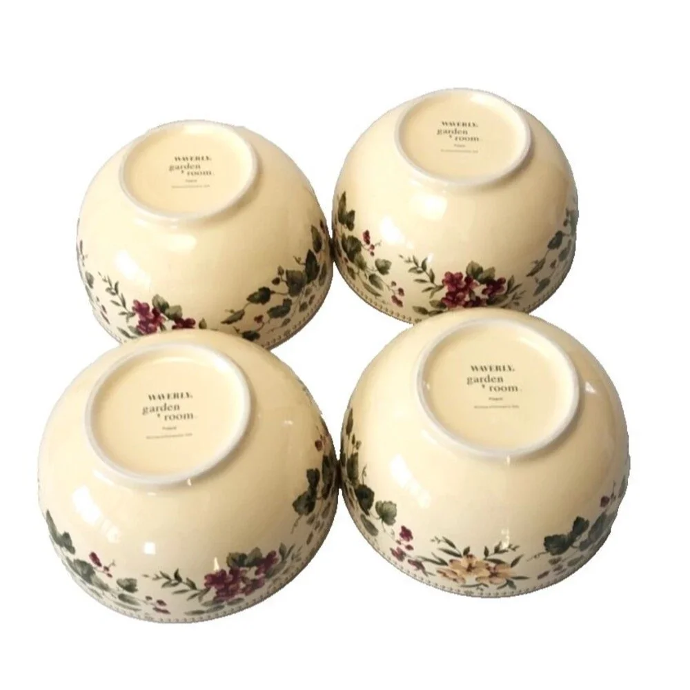 WAVERLY Garden Room 4 PC Soup Cereal Fruit Bowls Made in Poland 6
